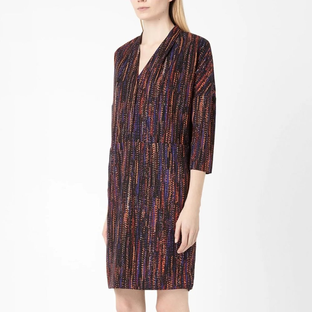 COS Multicolor Popover Sheath Dress. Abstract Print. 3/4 Sleeve. Button Up. Sz 4